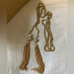 Open End Vintage Faux Pearls‎ Tassel Necklace